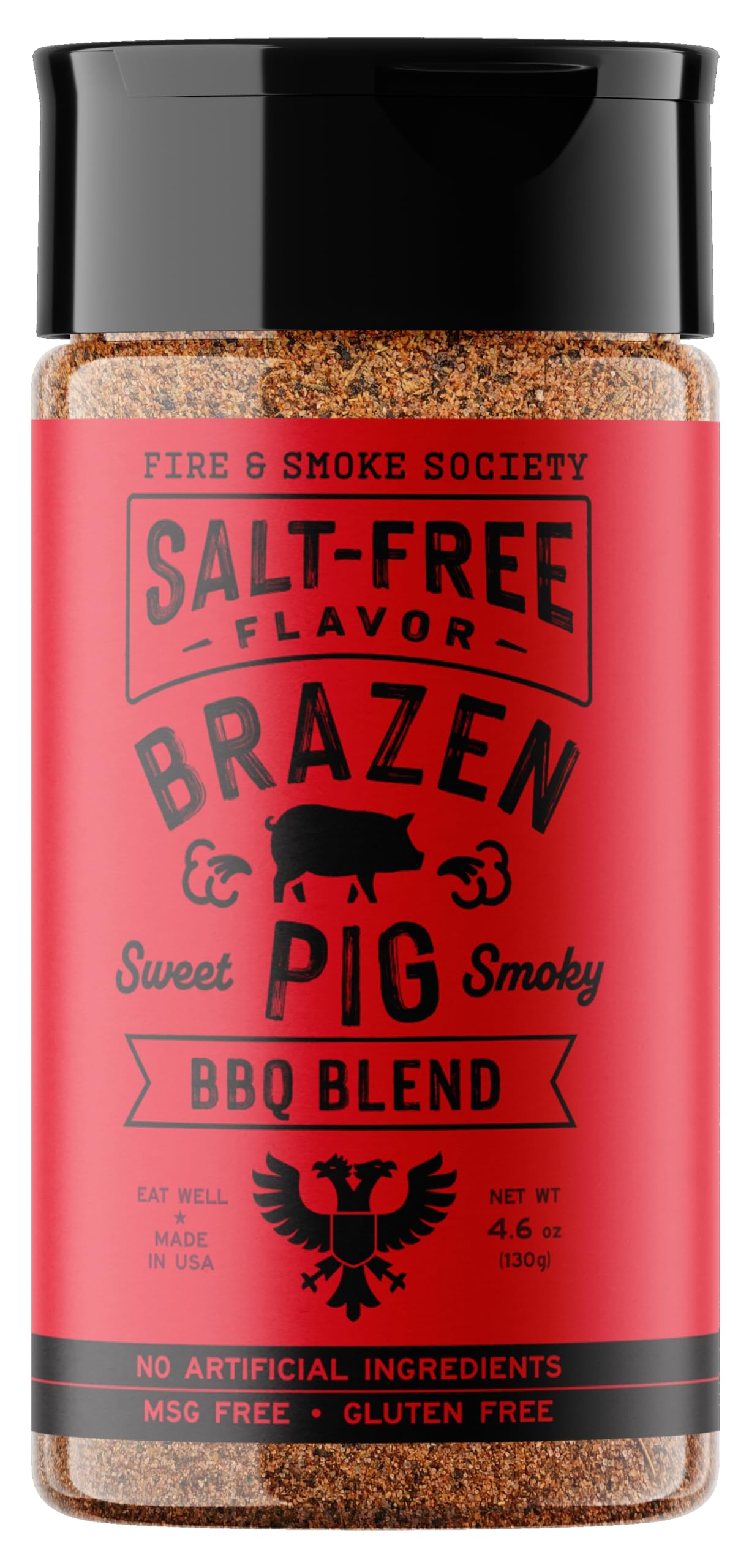 Fire & Smoke Society Salt-Free Brazen Pig BBQ Seasoning | Pork Rub, BBQ Spice Blend | Pork, Chicken, Smoked Butt, Ribs | Brown Sugar, Paprika, Cumin | M 4.6 oz