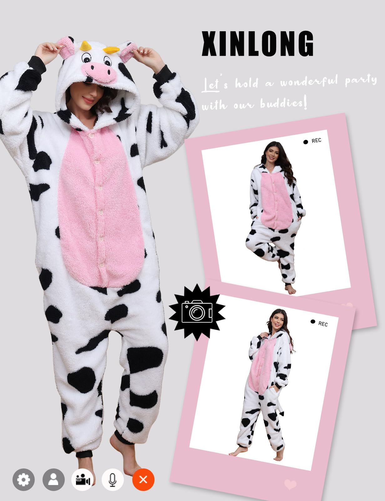 Xinlong Panda Pigiama Intero Inverno Animali Costume Cosplay Halloween Carnevale Donna Adulto Party Jumpsuit Pajama Camicie da Notte Monopezzo Unisex