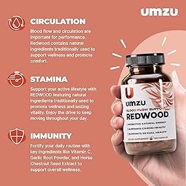 UMZU Redwood Nitric Oxide Booster, 3-Month Supply - Nitric Oxide Supplement with Vitamin C, Garlic & Horse Chestnut - Supports Healthy Circulation, Blood Flow, Energy, Stamina and Daily Vitality