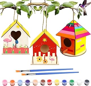 3 pezzi casetta uccellini, casetta di legno fai da te diy house, lavoretti creativi per bambini, contenente 12 tipi di colori e 2 pennarelli