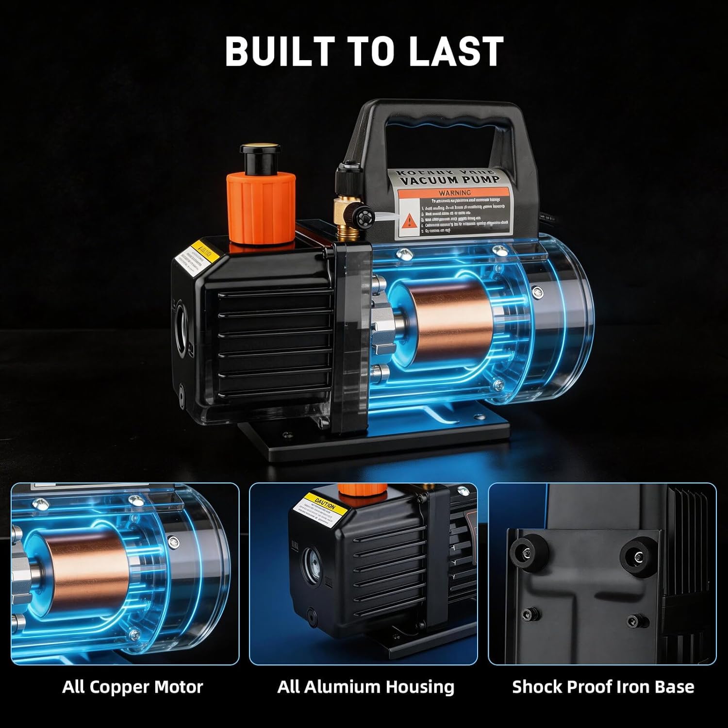 3.5 CFM 1/4 HP Single Stage AC Vacuum Pump for Automotive Air Conditioning, HVAC Vacuum Pump Compatible with R12 R22 R134a R410a R502, Oil Included