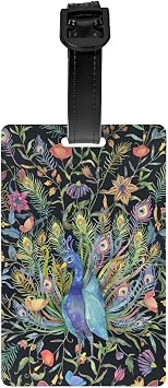 2 PCS Art Peacock Luggage Tag with ID Name Card Unique Baggage Handbag Travel Suitcase Tags Identify Labels Perfect to Quickly Spot Luggage Suitcase
