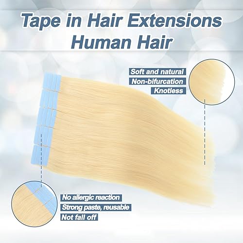 Miniatura 9 de Extensiones de cabello humano adhesivas, 100 % Remy, de 16 pulgadas, 20 unidades, 1.57 ozpaquete, extensiones invisibles de trama de piel invisible,