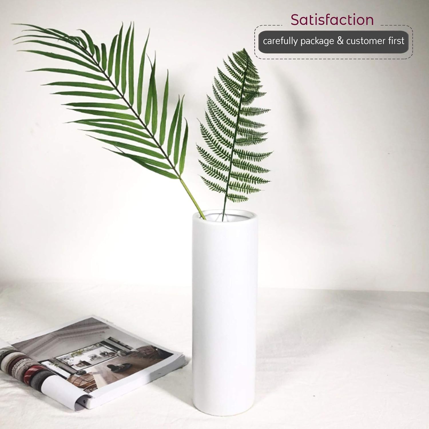 WGV Ceramic Cylinder Vase Width 5" Height 12" Elegant Unique Modern Matte Floral Container Planter Pot Centerpiece for Event Party Wedding Office Home Decor, Smooth White 1 Piece - Image 5