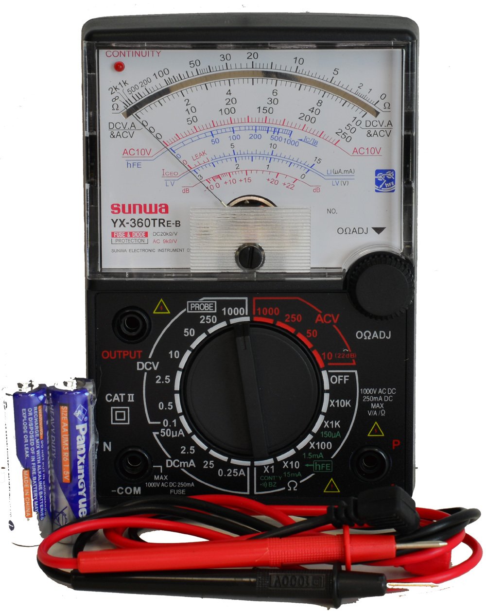 Tekpower YX-360TRe-b Analog Multimeter with Test Leads and Batteries