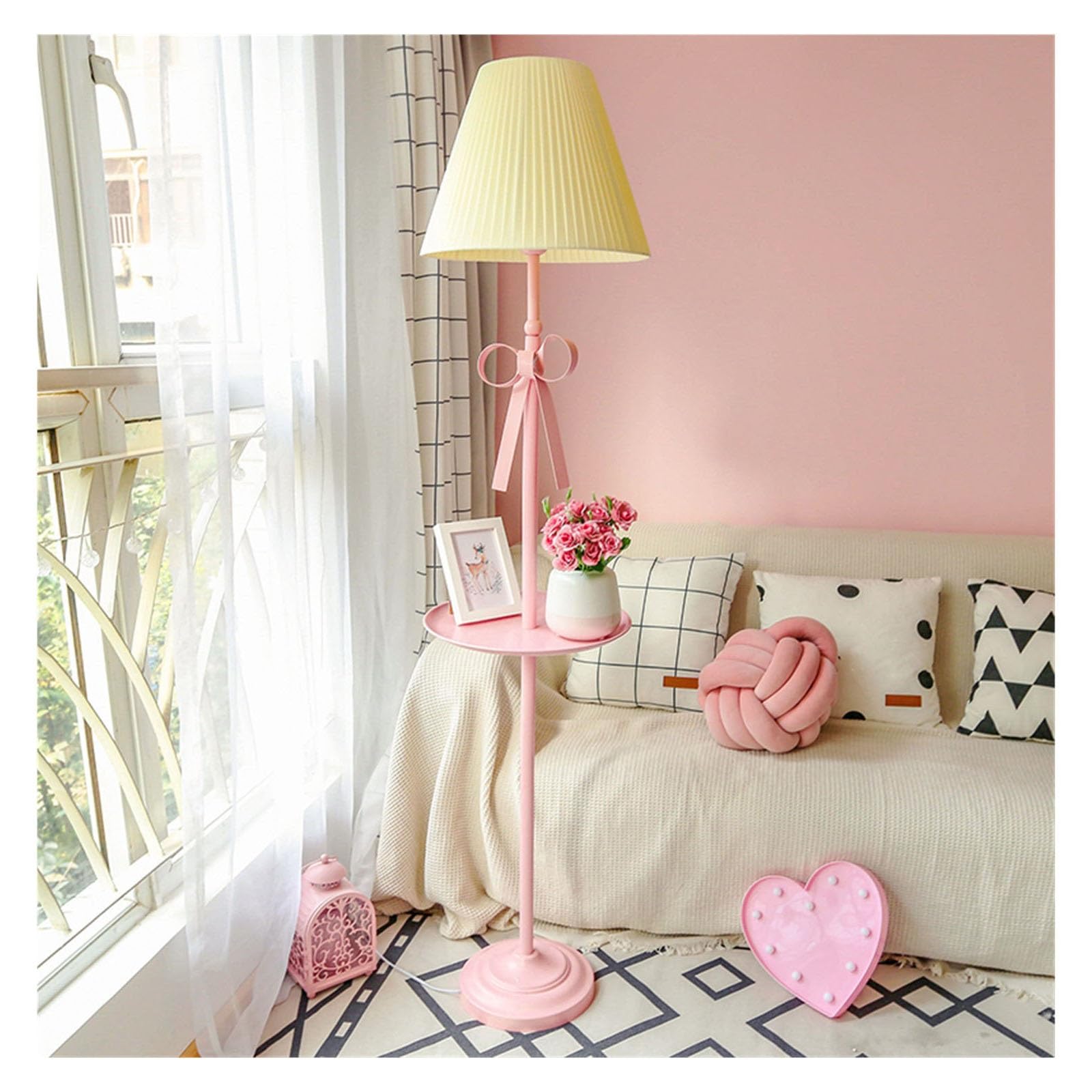 YHxFlux Lighting Modern Floor Lamp with Tray Table, Standing(Yellow-Pink)