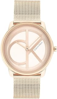 ساعة ايكونيك ميش من الستيل المطلي ايونيا بمينا من كالفين كلاين للجنسين، 35 ملم، لون ذهبي قرنفلي- 25200035