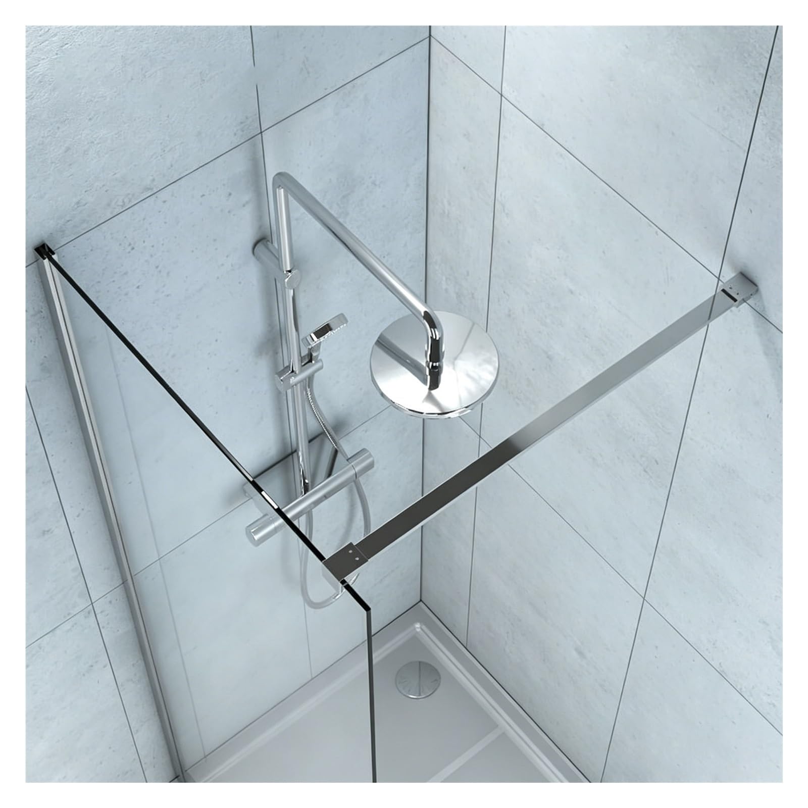 Haixhx Silver Wall-To-Glass Support Rod & Bracket, Frameless Shower Glass Stabilizer Bar, Bathroom Repair Hardware Compatible For 8–12Mm Glass Panels(,800Mm/32In)