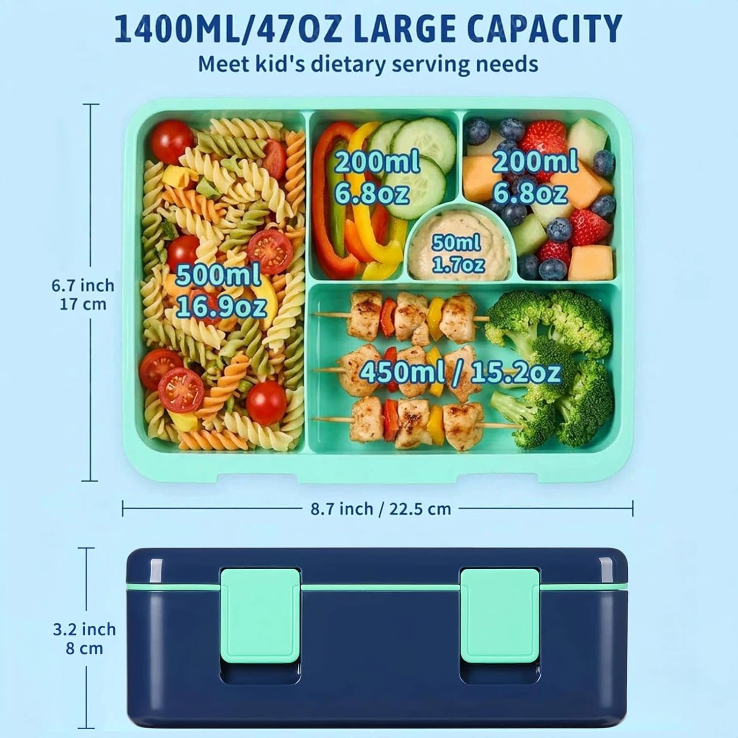 rockpapa Chill Kids Lunch Box Set with Leakproof 5.5 Cups Bento Box, Reusable Ice Pack, 14oz Insulated Water Bottle & Lunch Bag, BPA-Free Microwave Safe for School Boys Girls (Blue Rocket)