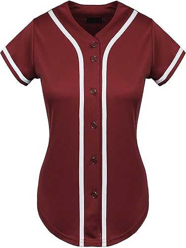 Miniatura 2 de Hat and Beyond Camiseta de béisbol para mujer, con botones, manga corta, softbol, hecha en Estados Unidos