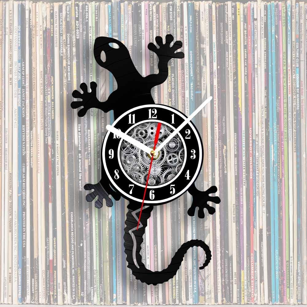 The Geeky Days Salamander Gecko Lizard Silent Non Ticking Vinyl Wall Clock, Antique Nature Wild Animal 3D Battery Operated Quartz Vinyl Record Hanging Watch 12inch Home Room Decor