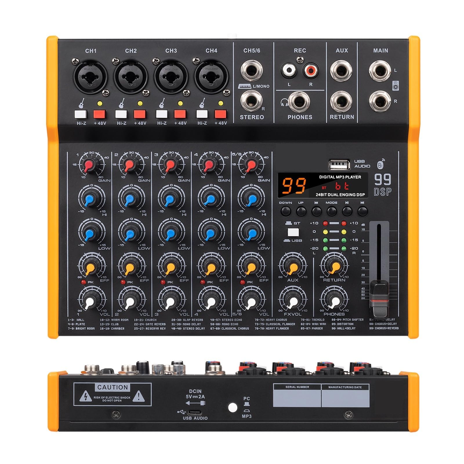 Kontroler DJ-ski, Przenośny wielofunkcyjny mikser, wyjście 6,5 mm, efekt 99DSP, wejście USB(R6)