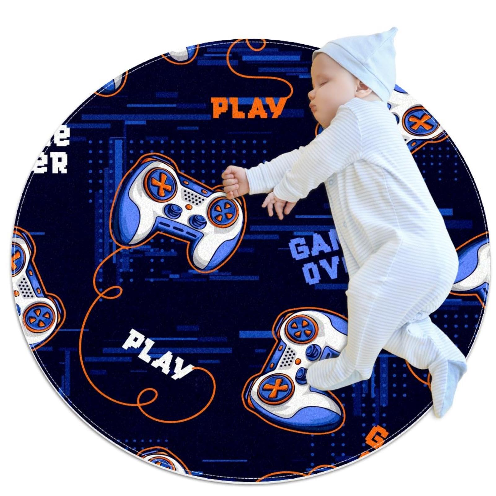 Tapis de salle de bain antidérapant sol glissant résolu petit tapis rond motif joystick 1m