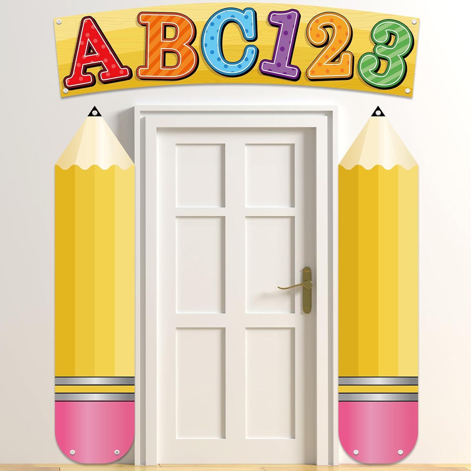 3Pcs Back To School Pencil Door Cover Banner Pencil Shape Classroom Decoration Pencils Banners Hanging Porch Sign Photo Background for Welcome Kindergarten Preschool Elementary Wall Room Decor
