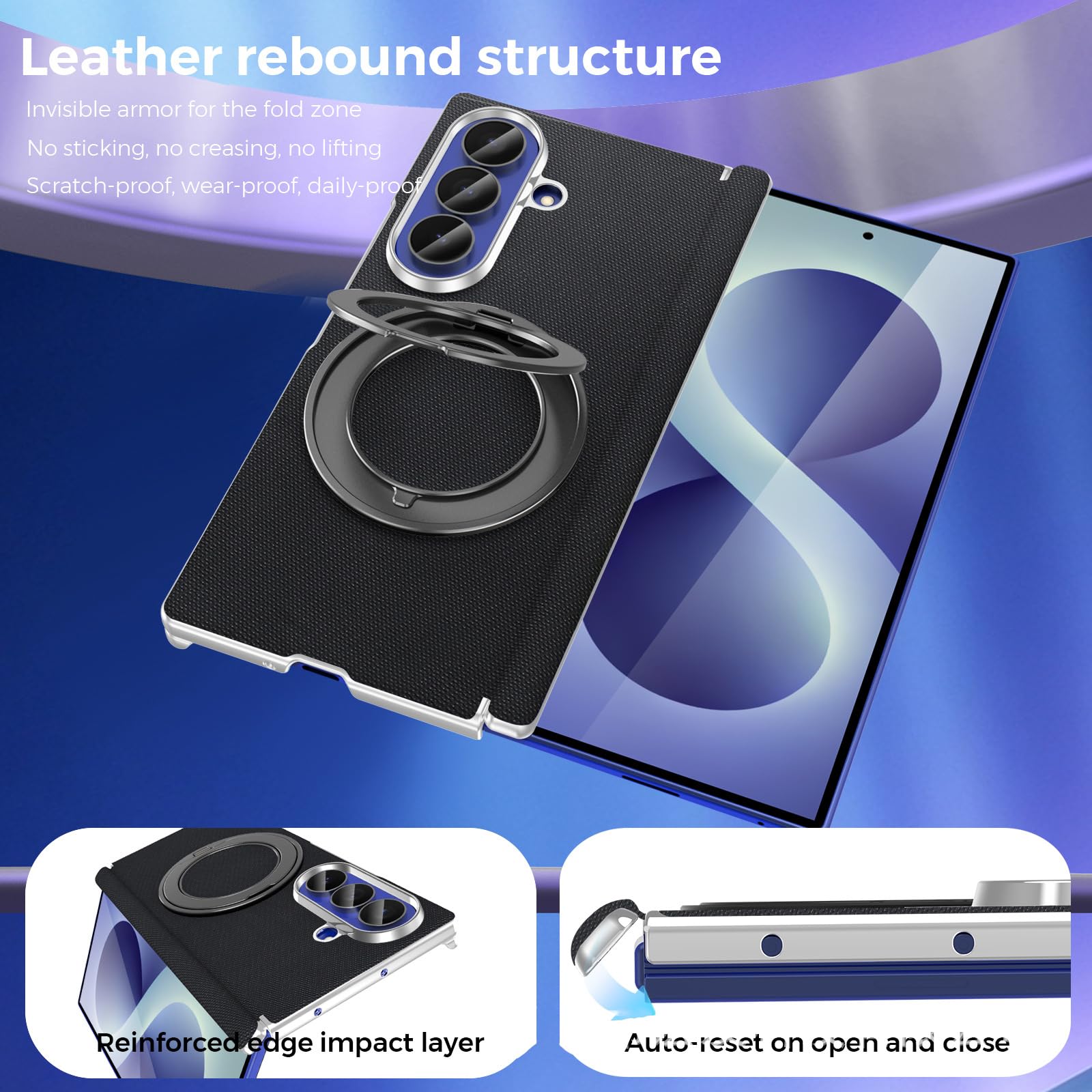 Custodia Magnetica For Samsung Galaxy Z Fold 8 Ultra, Protezione Cerniera Dello Schermo In Pelle Elettrolitica Antiscivolo Con Anello Girevole In Metallo Supporto For Ricarica Wireless(Purple)