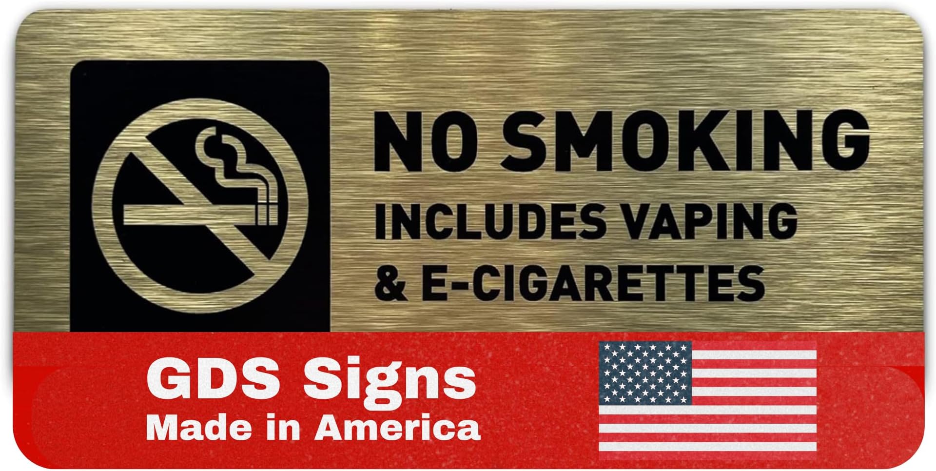 GDS Architectural Signage Solutions No Smoking Sign by - ADA Compliant, with Raised Icons and Lettering- Includes Adhesive Strips for Easy Installation 7" W x 3" H - (Brushed Gold)