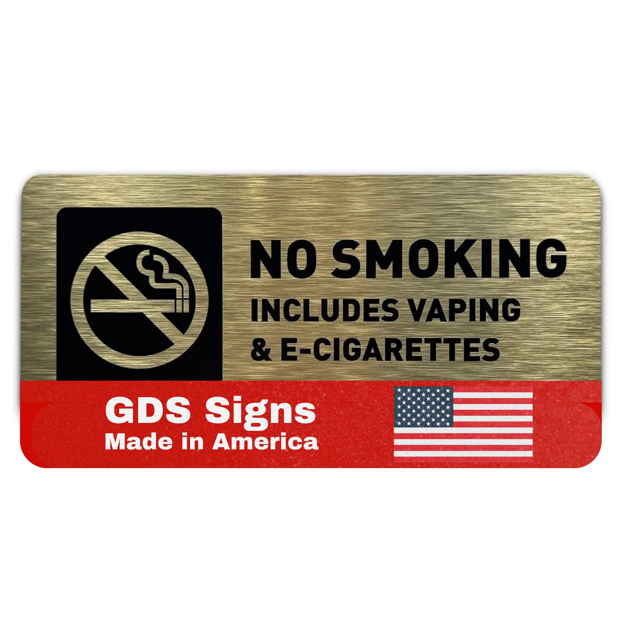 GDS Architectural Signage Solutions No Smoking Sign by - ADA Compliant, with Raised Icons and Lettering- Includes Adhesive Strips for Easy Installation 7" W x 3" H - (Brushed Gold)