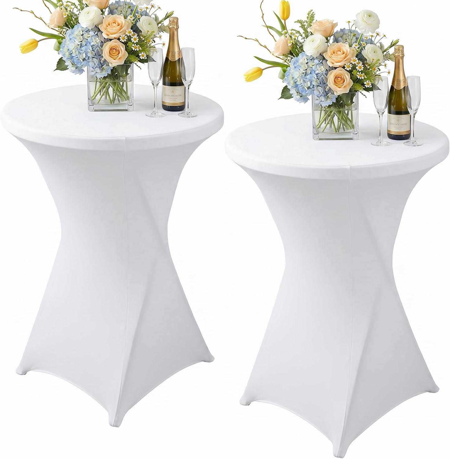 Cocktail Table Covers White Spandex High Top Tablecloth 2 Pack