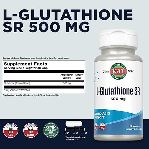 Miniatura 2 de KAL L-glutatión SR, suplemento de glutatión reducido, suplemento antioxidante de alta absorción, verificado en laboratorio, 30 porciones, 30