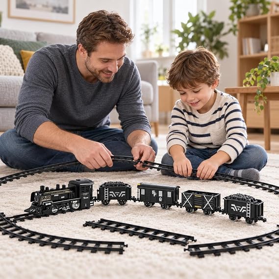 VARDEM Işıklı ve Sesli Buhar Çıkartan 15 Parça Tren Seti, 3 Farklı Ray Kurulumu, Pilli Oyuncak Tren 3+ Yaş FF-1603C-4C
