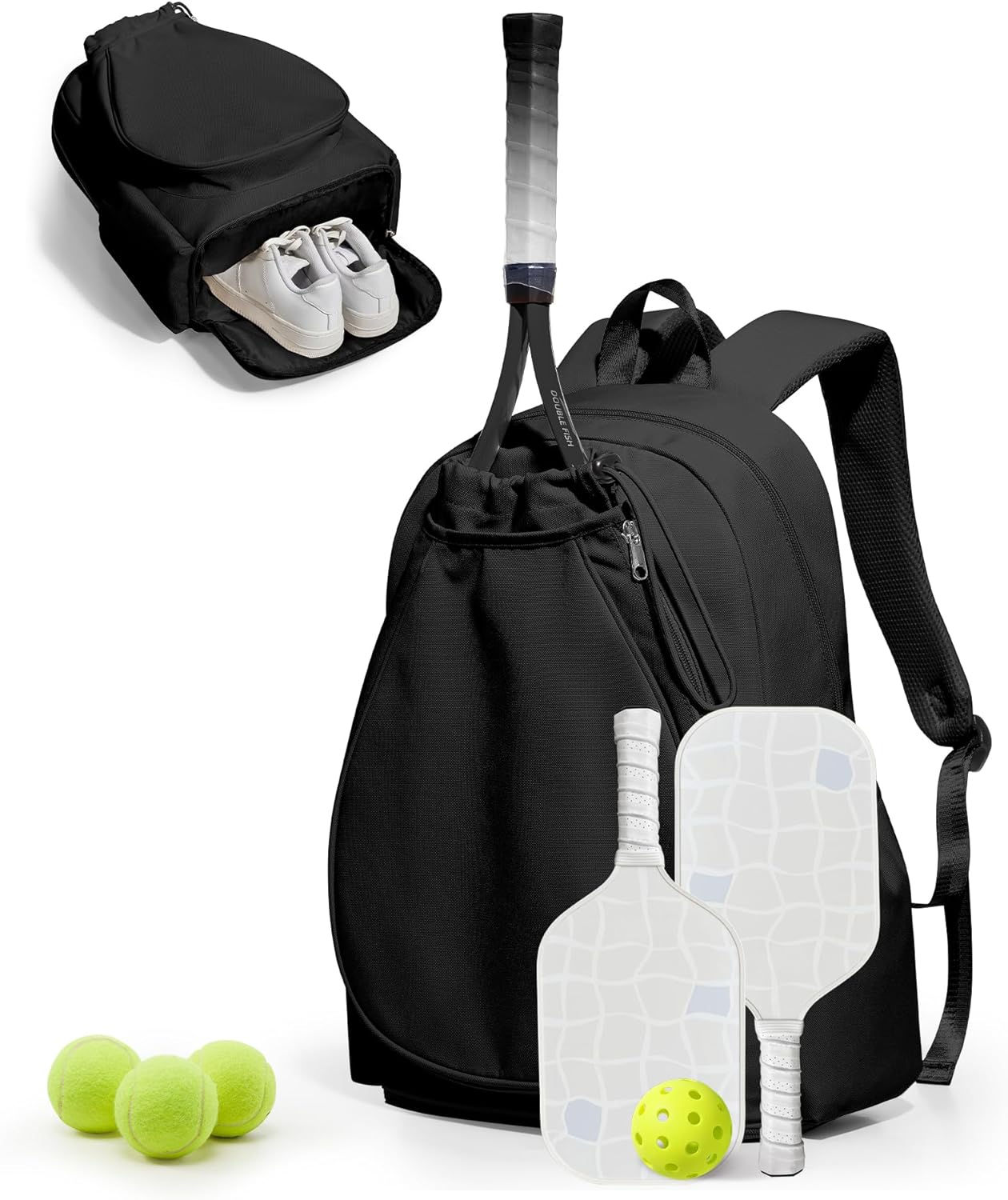 Tennis & Pickleball Bag for Women Men, Fits 27" Rackets or 2 Paddles, Lightweight Waterproof Tennis Backpack with Ventilated Shoe Compartment & Wet Pocket, for Training, Gym & Travel