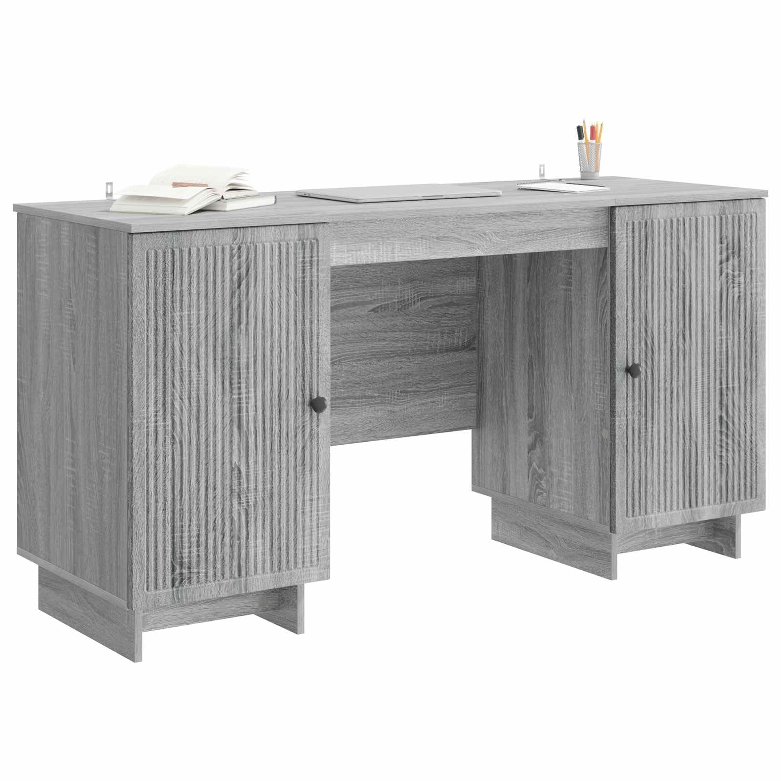 Szare biurko Sonoma z materiału drewnopochodnego, 142,5 x 50 x 75 cm, z miejscem do przechowywania, do komputera, pracy, laptopa, biura domowego i pokoju młodzieżowego