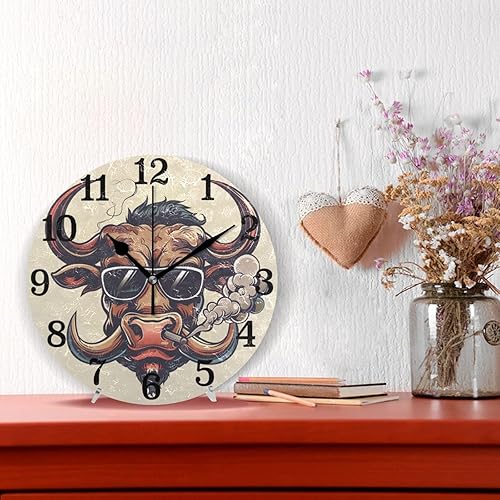 Miniatura 2 de KLL Vaca retro beige fresca 10 pulgadas redondo batería relojes pared decoración silenciosa para baño comedor baño reloj de pared para cuarto