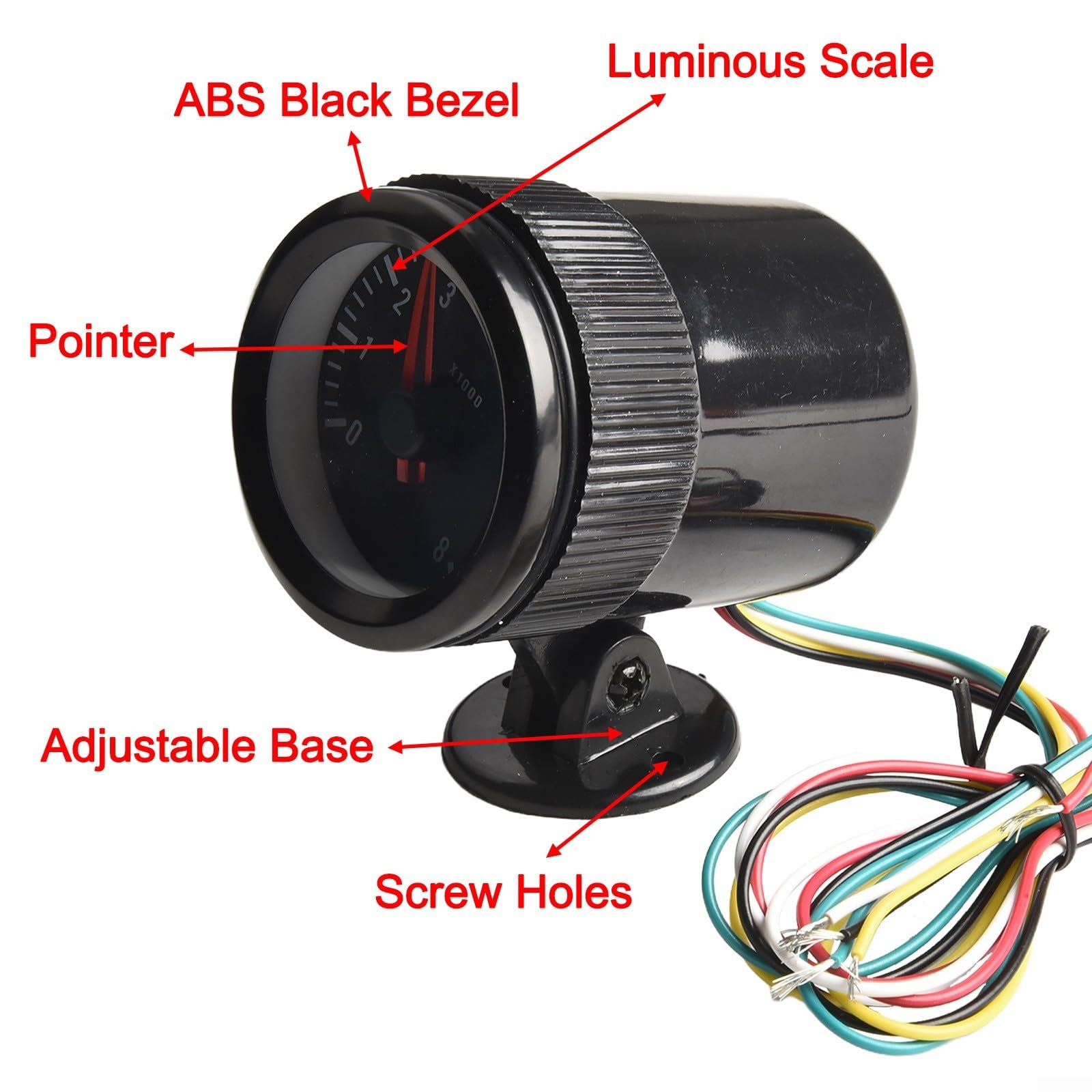 Lecreatekit Tacómetro de coche, para salpicadero, tacómetro de coche, indicador de luz LED, pantalla de contador de revoluciones, para ajuste de cilindro