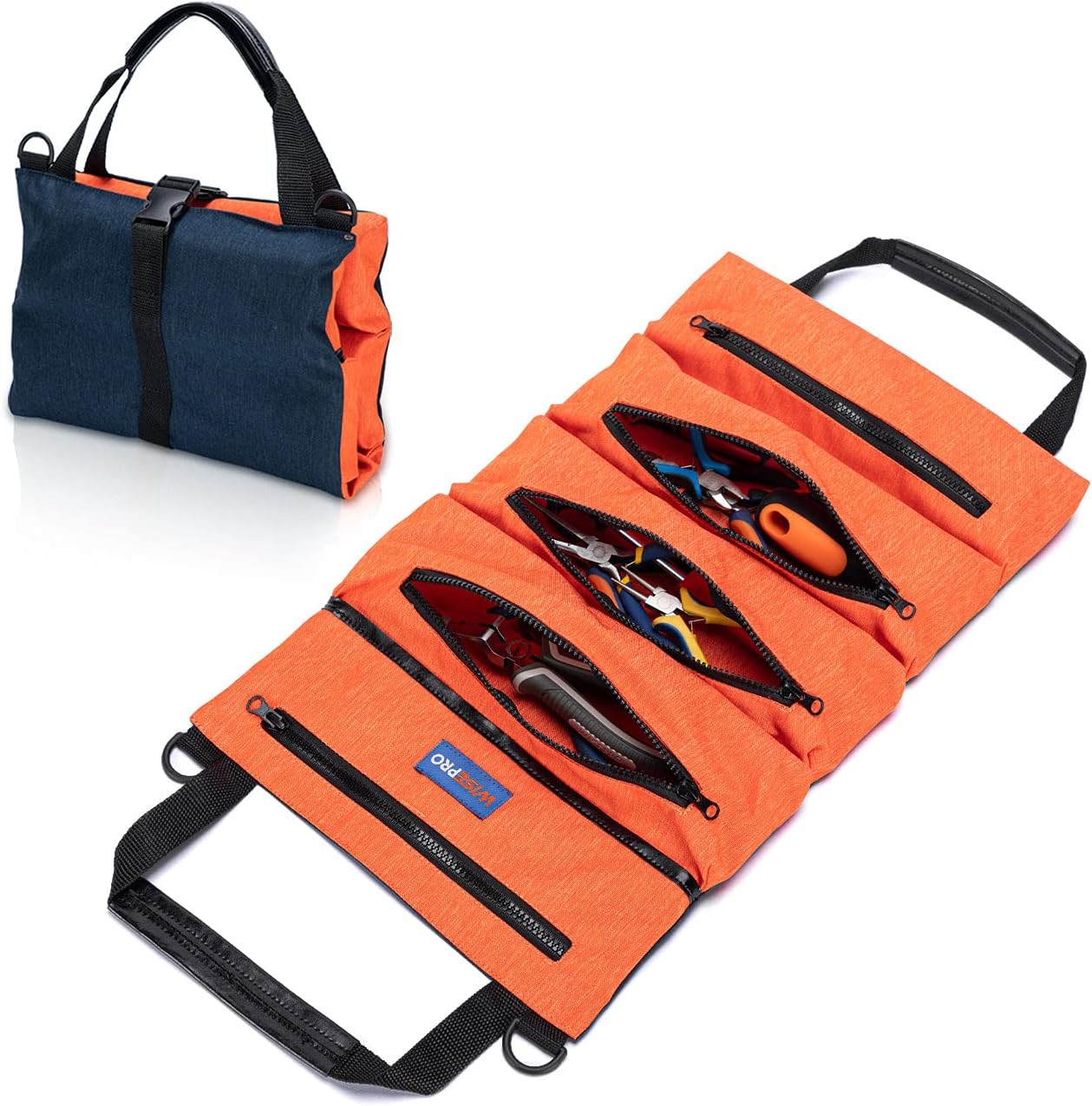 WISEPRO Tool Roll Organizer Tool Pouch 5 Zipper Tote Carrier Tool Bag