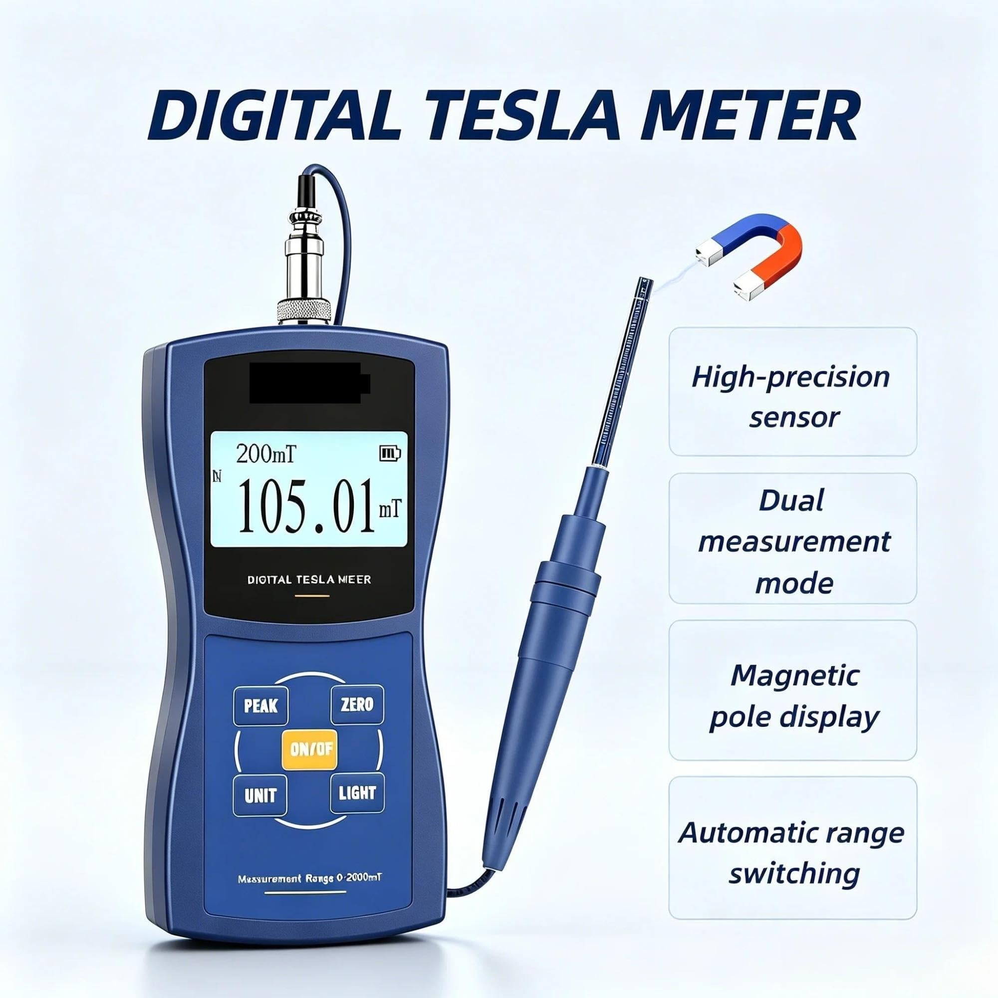 Medidor de Gauss Digital para Pruebas industriales magnéticas Dispositivo de medición de Flujo magnético de Niveles de precisión del 1%, 2% y 5%(GT129C)
