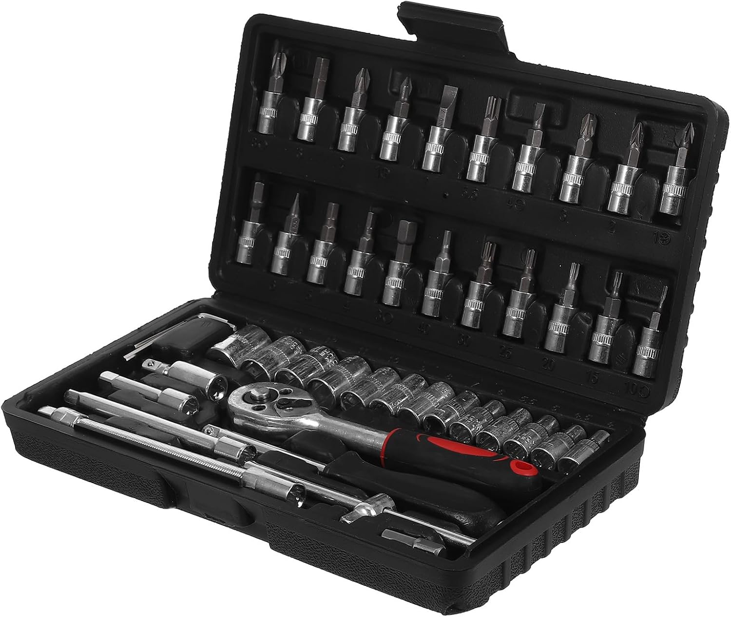 Zerodeko 46pcs Ratcheting Wrench and Socket Set with Ratchet Screwdriver Bits for Auto Repair and Household Use, Mechanical Tool Kit with Quick-release Ratchet in Black Case