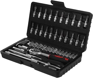 CALLARON 46pcs Car Tool Kit with Quick-release Ratcheting Wrenches and Screwdriver Bits, Portable Automotive Socket and Ratchet Wrench Set for Car Repair and DIY Maintenance