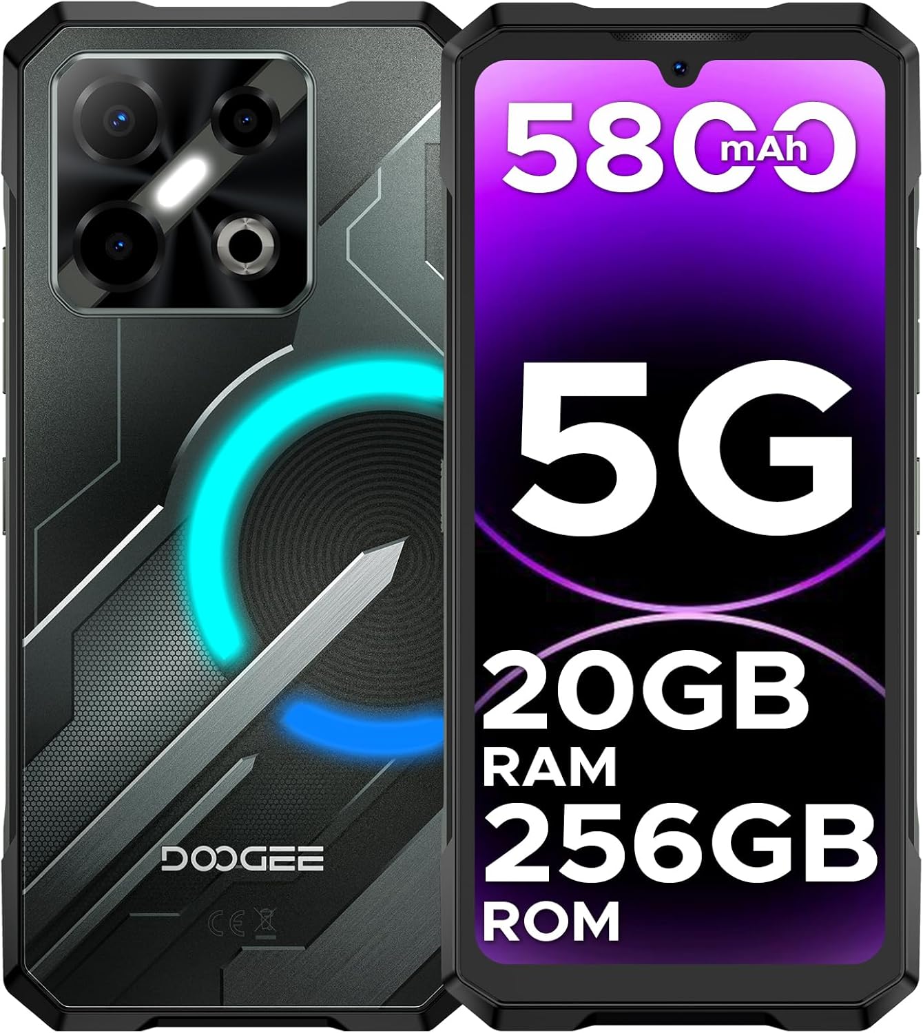 DOOGEE Blade GT Play 5G Rugged Smartphone Unlocked with RGB LED Light Effect,Rugged Phone 6.72″ FHD+ 120Hz,6nm D7025 CPU,20GB+256GB, 10.5 mm Ultra-Thin Gaming Phones,5800mAh/50MP AI Camera/NFC