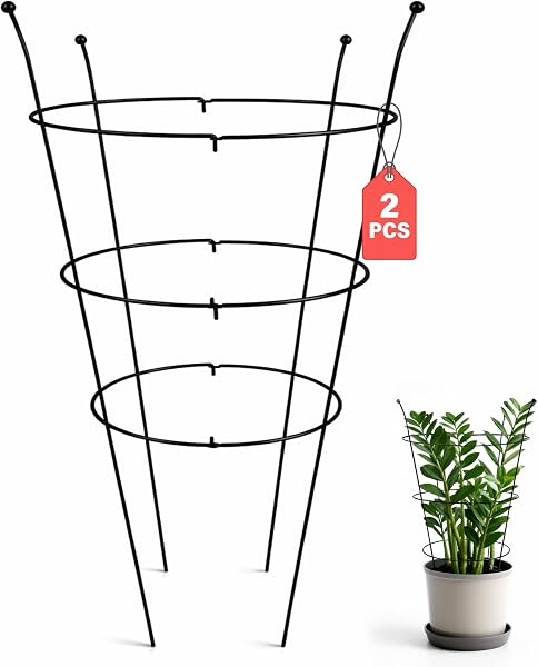 2 Pack Peony Support Frame, Heavy Duty Rust-Resistant Steel Peony Plant Support Ring Outdoor Garden Flower Border Cage for Perennial Plants, 66cm Tall - 1