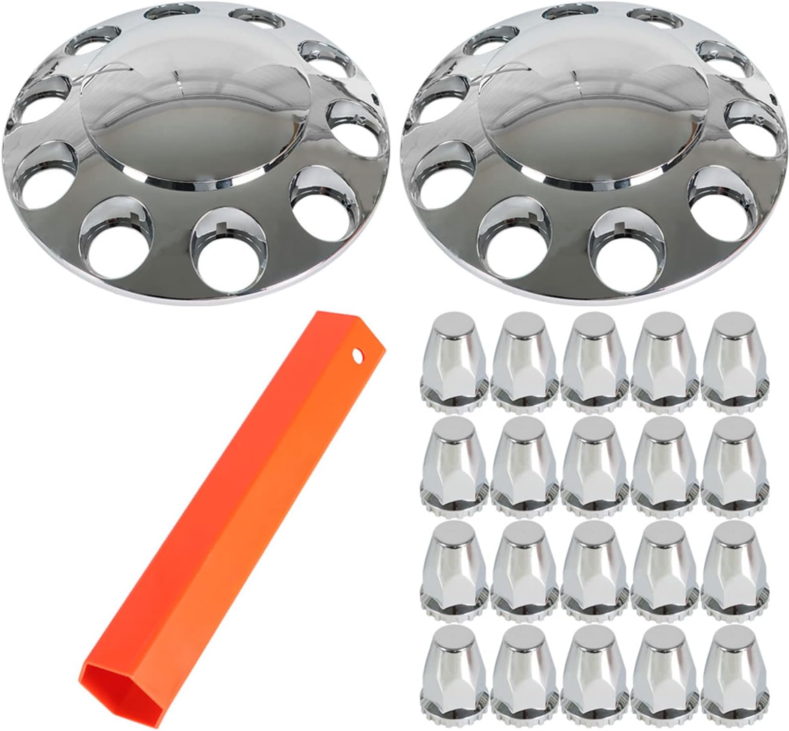 LABLT 1-Pair ABS Chrome Front Wheel Covers Hub Axles 33mm Nut Covers for Semi-Truck 22.5" & 24.5" Wheels