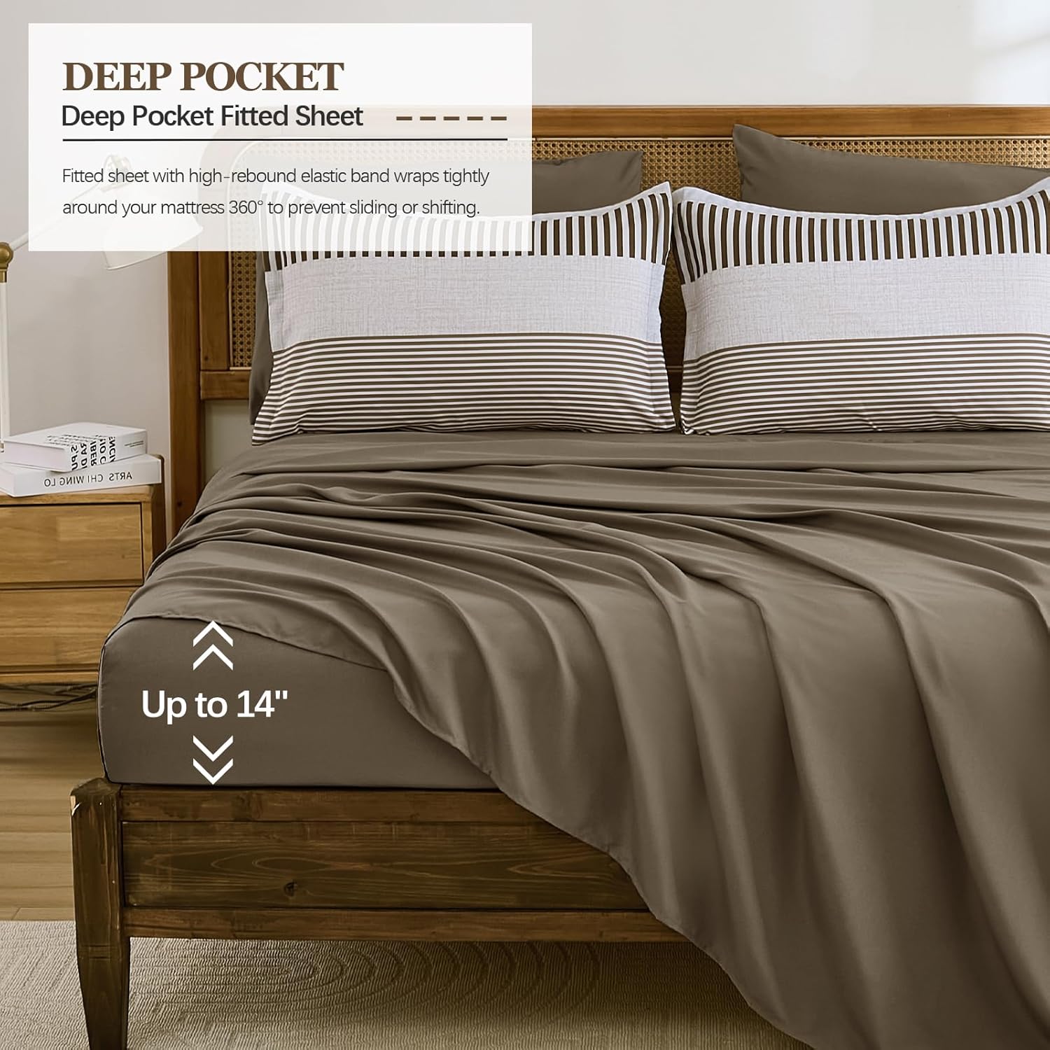 Brown Comforter Set Queen Size,Classic Striped Comforters for Girls,7 Pieces Bed in A Bag Simple Neutral-Style Bedding Sets for Kids Teen