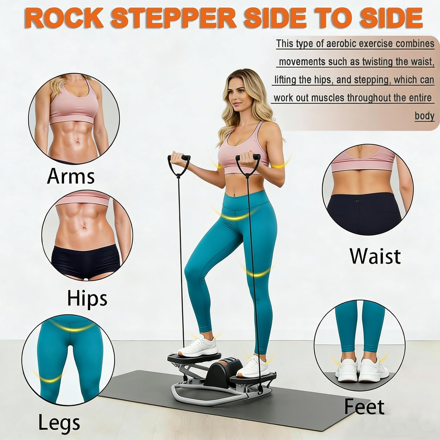 Rock Stepper Side to Side, U-Shaped Rock Stepper Machine with Digital Display, Workout Machine for Legs & Glutes, 330 lbs Capacity, Compact Side Stepper for Home