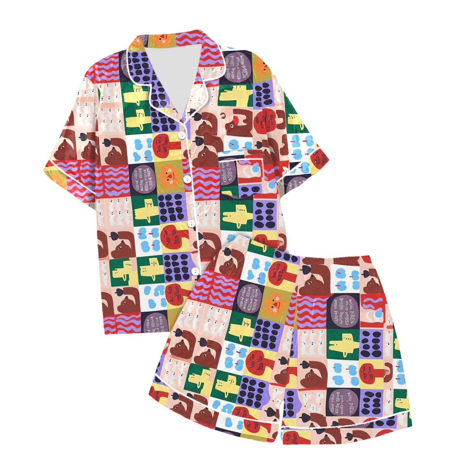 Generisch Elegante Damen Schlafshorts Leichtes Pyjama Set für erholsamen Schlaf mit modischem Print Kragen Design