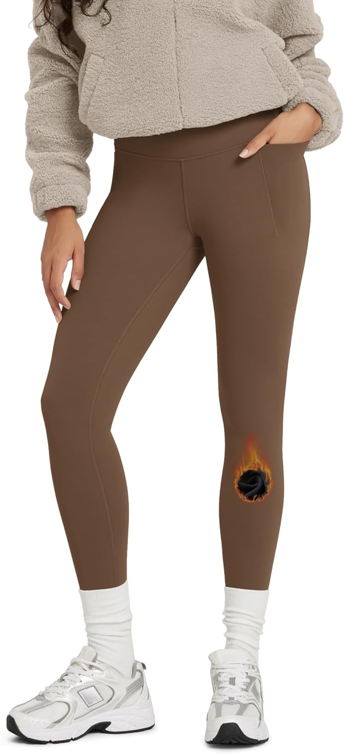 ODODOS Women's Thermal Bonded Fleece Lined Leggings - Thick Warm Winter High Waisted Yoga Pants with Back Pocket - 25" / 28"
