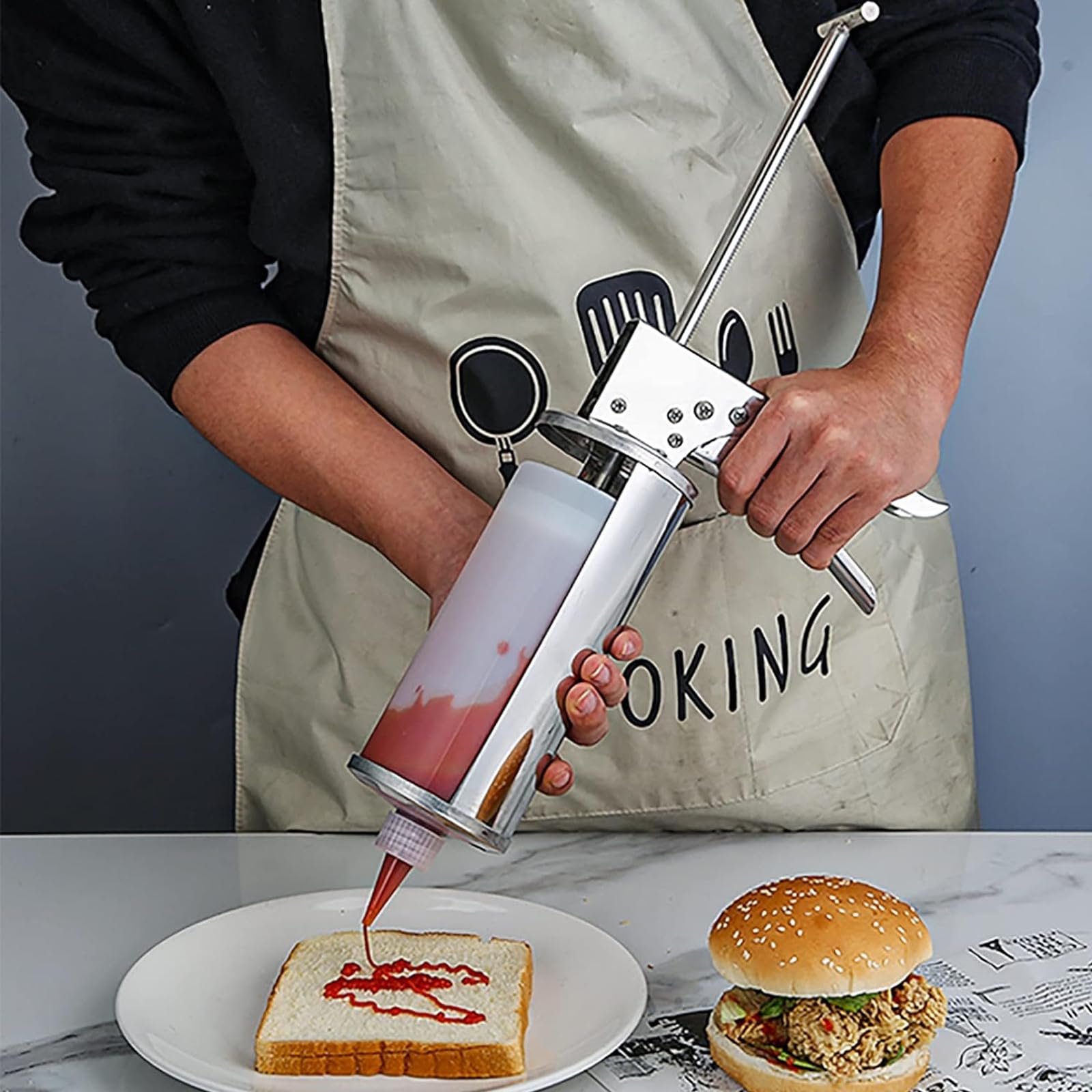 Dispenser Per Condimenti Per Insalata Con Pistola Per Salsa Di Hamburger In Acciaio Inossidabile Con 1 Bottiglia Dispenser Per Salsa Da 650 Ml Per Il Dosaggio Di Insalata Di Ketchup Cucina Domestica