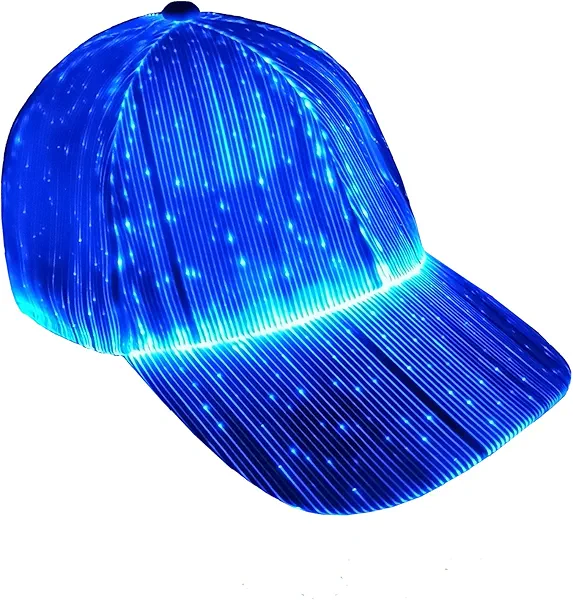Ruconla Fiber optic cap LED hat with 7 colors luminous glowing EDC baseball hats USB Charging light up caps even party led crazy cap for event holiday
