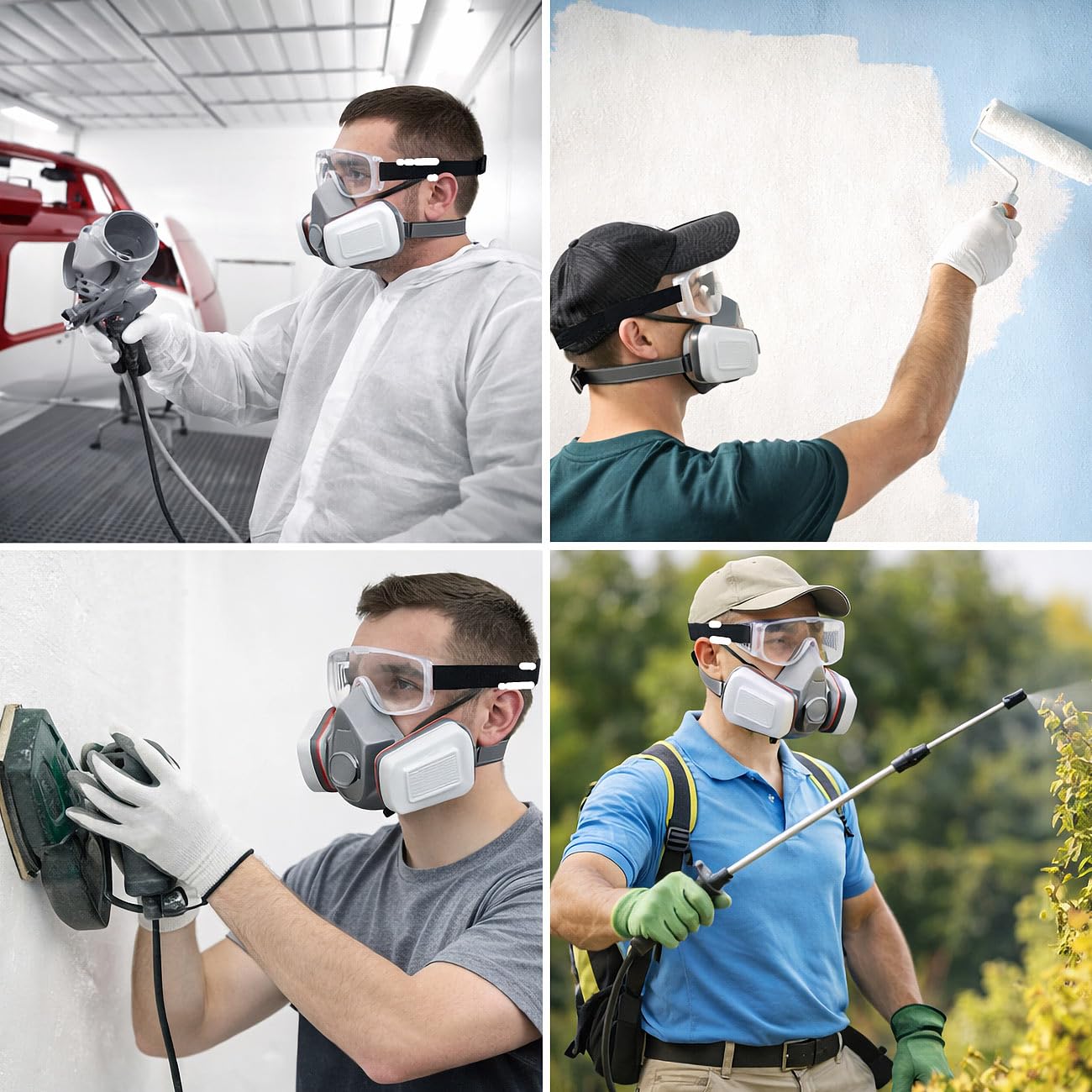 AGT Feinstaubmaske: 4er-Set Atemschutzmasken mit Schutzbrille, je 2 Gas- & Partikelfilter (Atemschutzmasken für Industrie, Staubfilter Maske)
