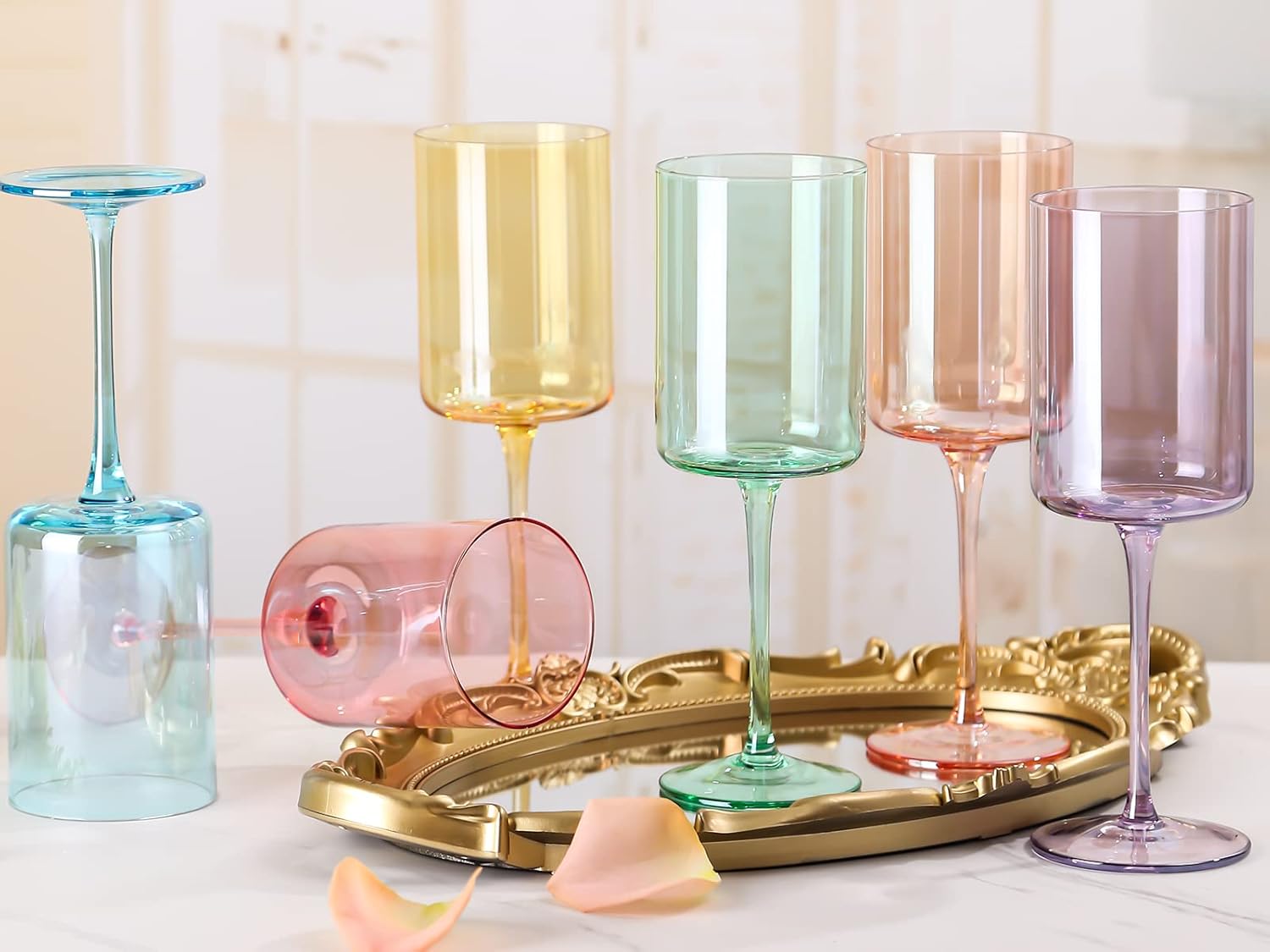 Colored Wine Glasses Set of 6 Square Wine Glasses with