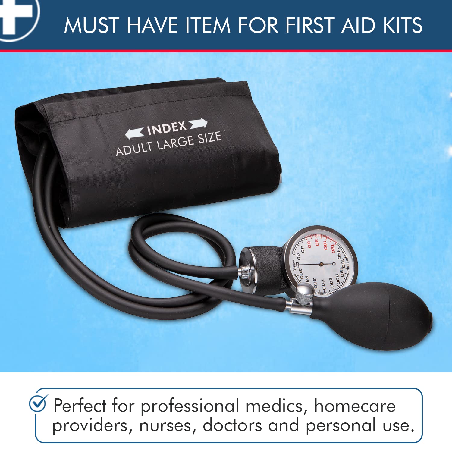 NOVAMEDIC Professional Black Large Adult Size Blood Pressure Machine, Aneroid Sphygmomanometer Medical Supplies, Manual Emergency BP Monitor for High Blood Pressure with Carrying Case image 6 of 6 B09S1BT9JP