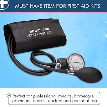 NOVAMEDIC Professional Black Large Adult Size Blood Pressure Machine, Aneroid Sphygmomanometer Medical Supplies, Manual Emergency BP Monitor for High Blood Pressure with Carrying Case