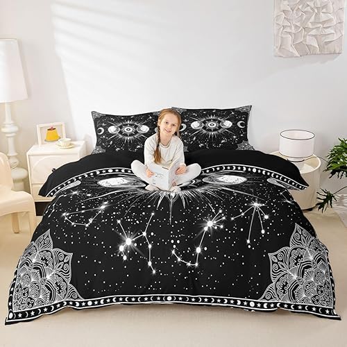 Miniatura 30 de Erosebridal Funda de edredón de arco iris para niñas, diseño de sol y estrellas, tamaño individual, para niños y niños, estilo de dibujos animados