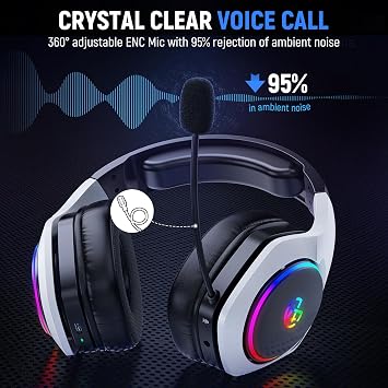 2.4Hz Wireless Gaming Headsets for Ps5 Ps4 PC, 40H+ Hrs & 7.1 Surround Sound with Noise Canceling Microphone Ps5 Headsets for Switch Phone, Bluetooth Gaming Headphone