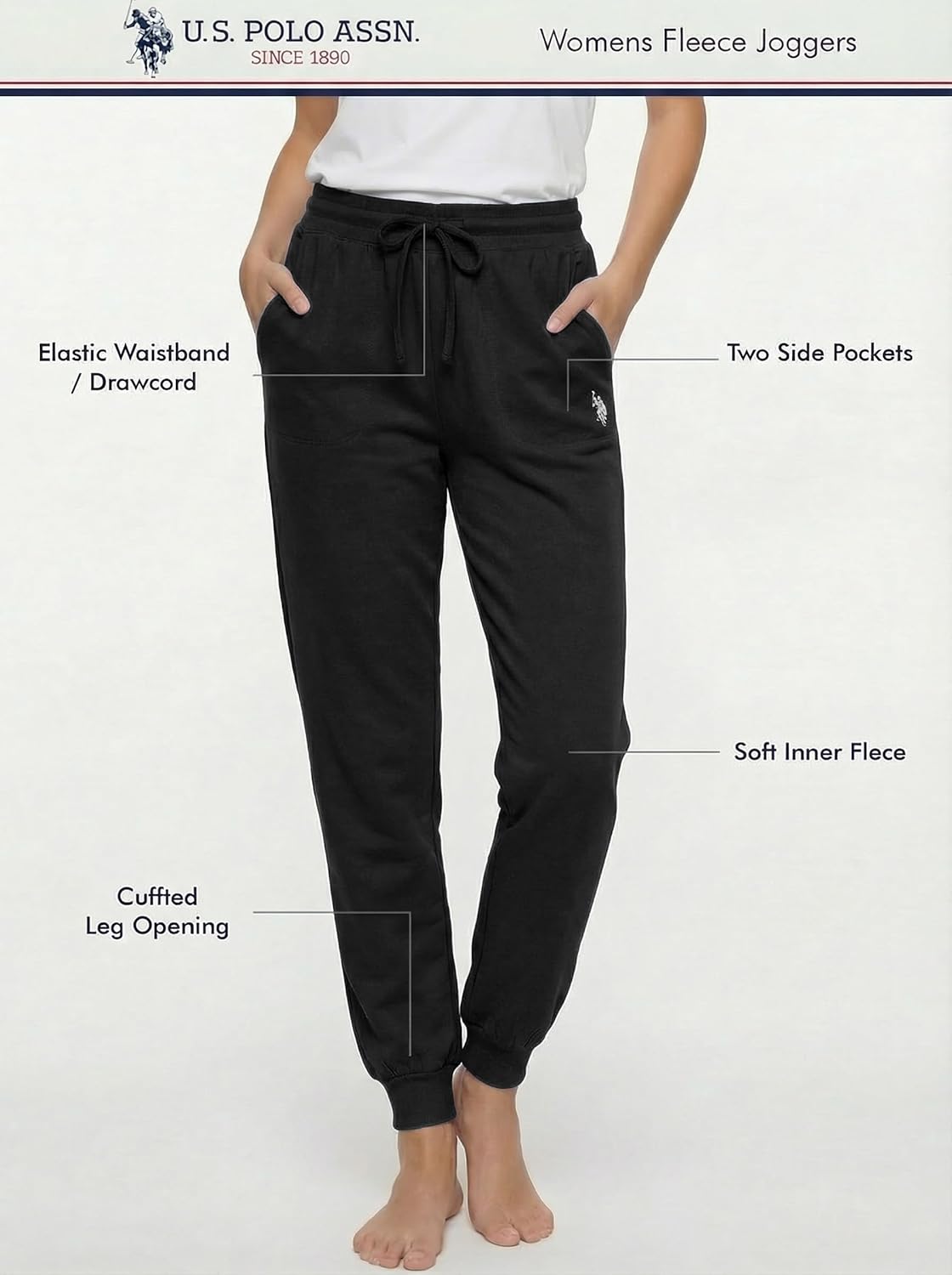U.S. Polo Assn. Women's Jogger Sweatpants, Fleece-Backed, Pockets Valentines Gifts for Her - Image 3