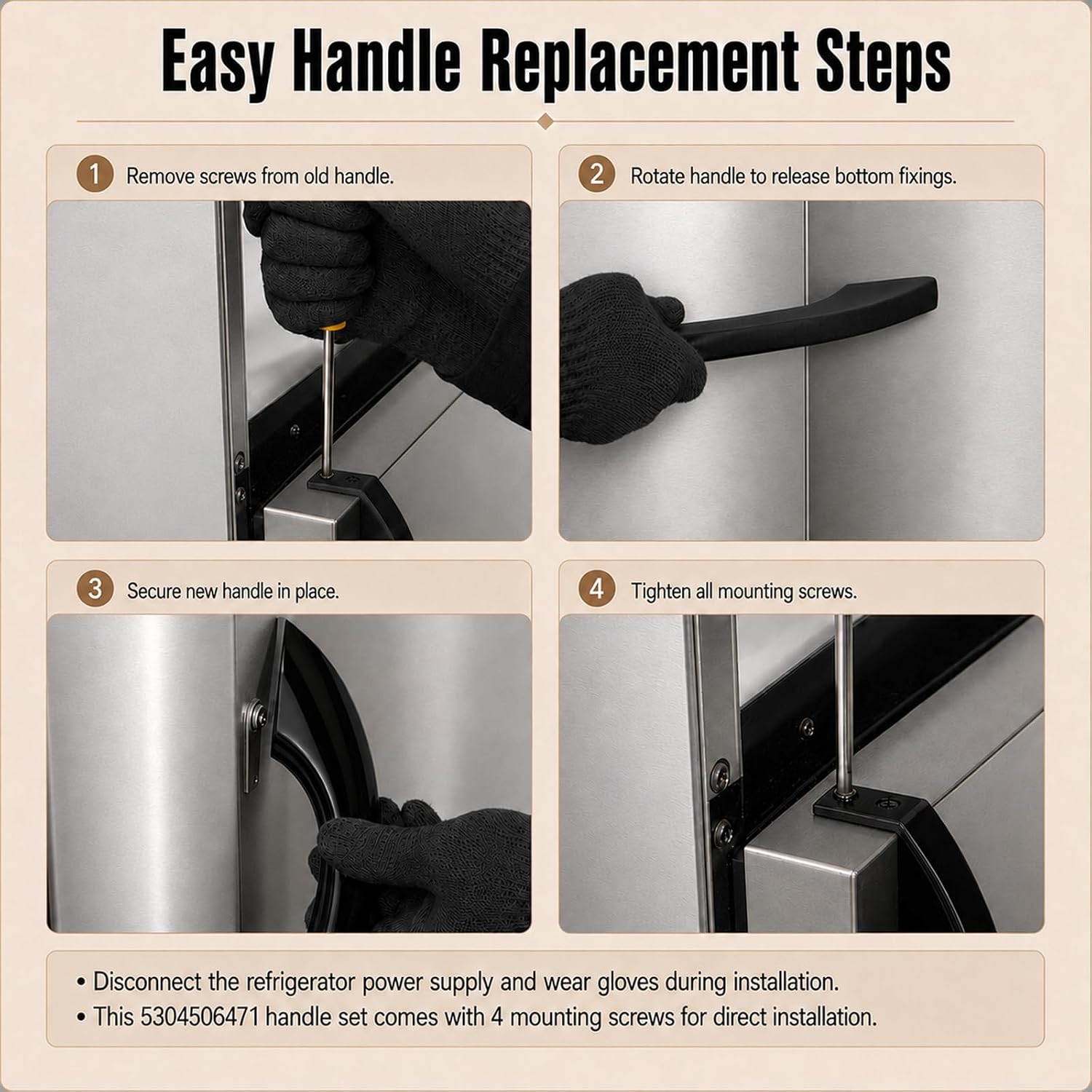 5304506471 Refrigerator Door Handle Set, for Frigidaire, Replaces 242059503