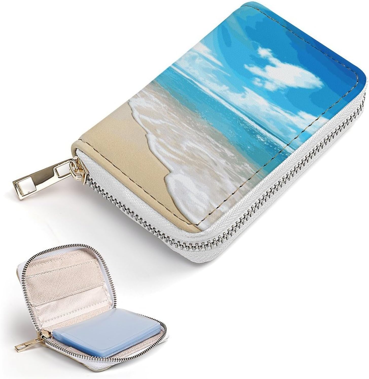 Bright Sunshine Summer Beach Card Holder RFID Blocking,Credit Card Wallet for Women And Men,Card Case Organizer Bag with Zipper